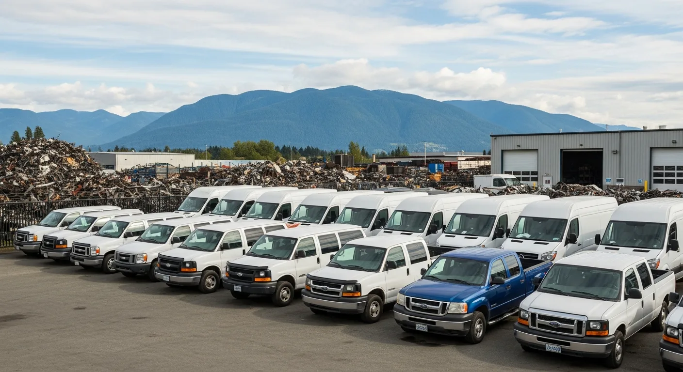 Commercial fleet vehicles being removed for recycling in Abbotsford BC