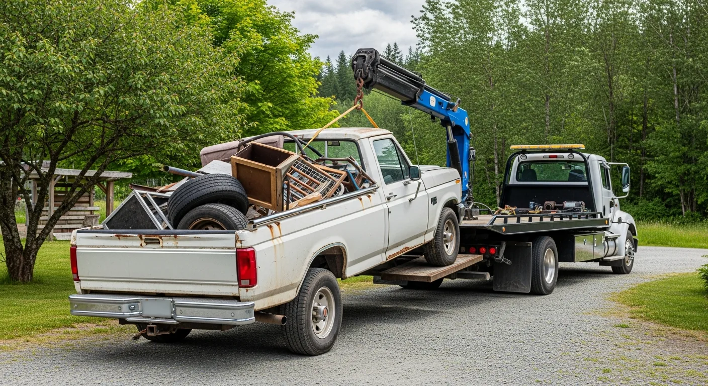 Old pickup truck removal from an Aldergrove Langley farm property