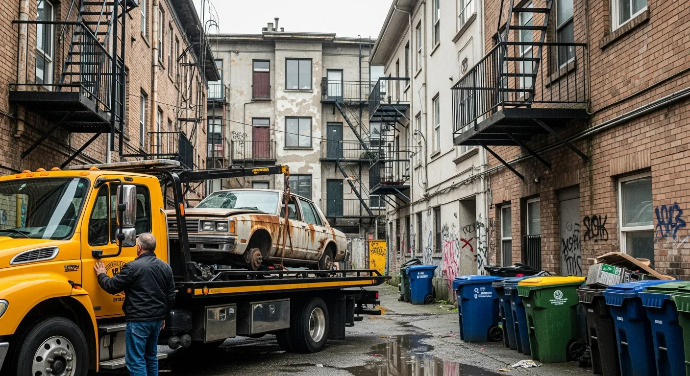 Junk car removal from an alley in Mount Pleasant Vancouver