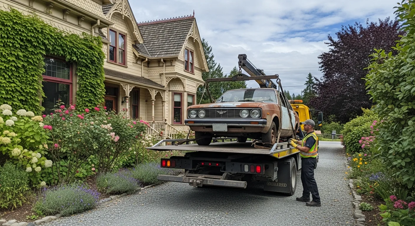 Scrap car removal from a heritage property in Fort Langley BC