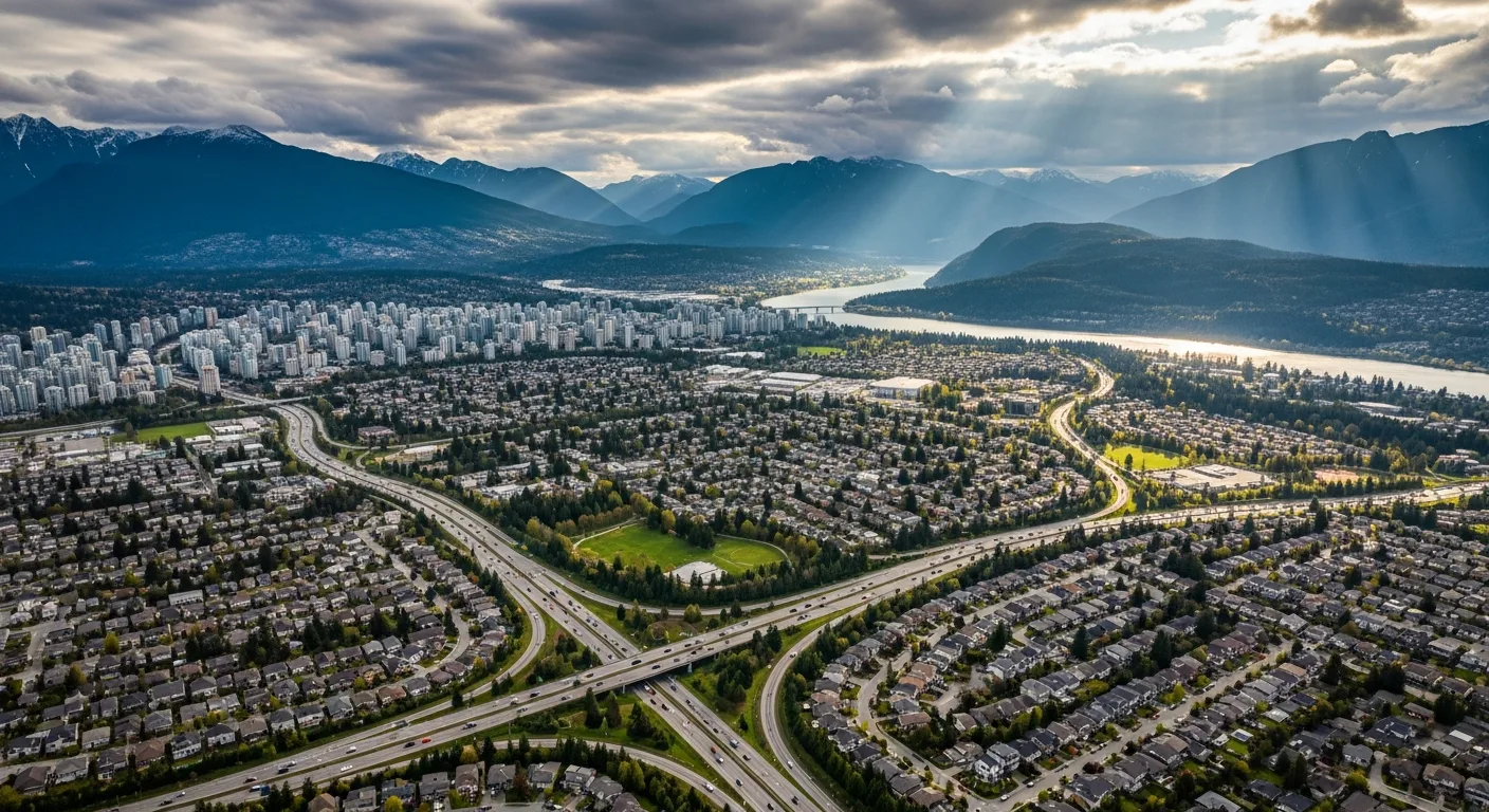 Aerial view of Metro Vancouver and Fraser Valley BC — our scrap car removal service area