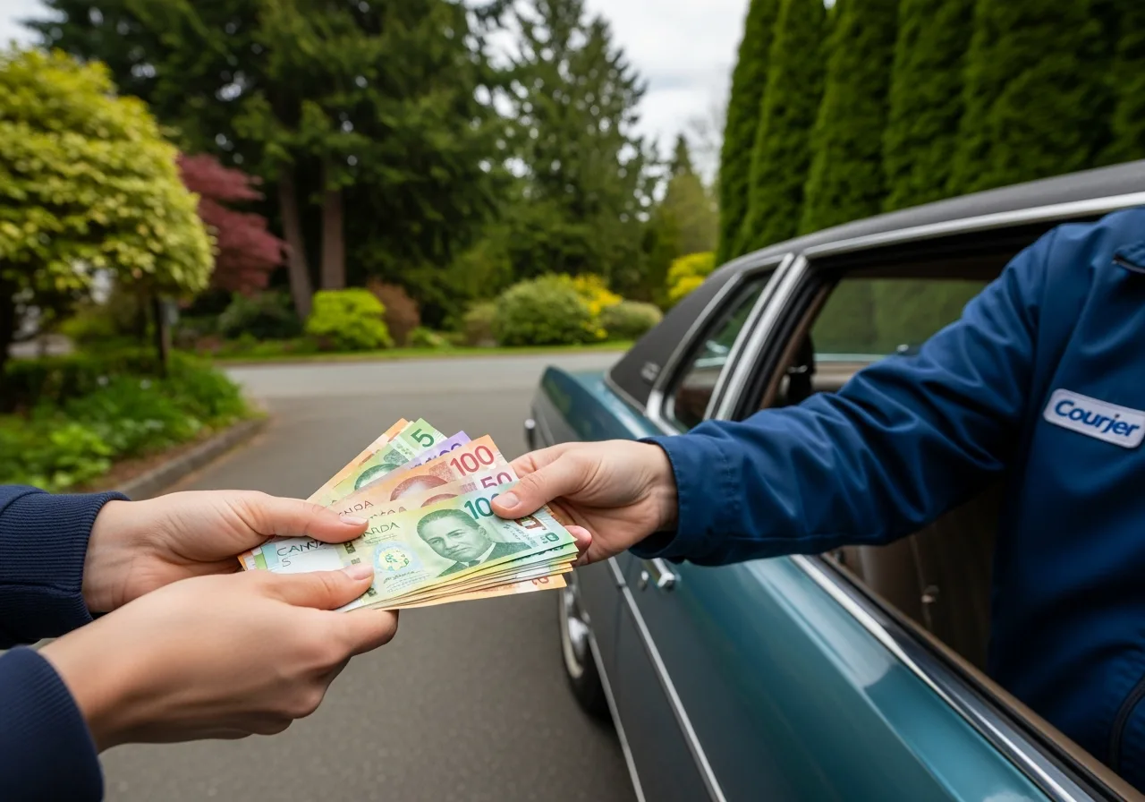 Cash being paid on the spot for a scrap vehicle removal in BC